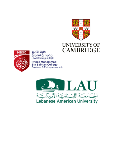 University of Cambridge, MBSC Prince Mohammed Bin Salman College, and Lebanese American University crests